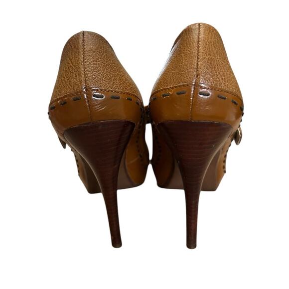 Michael Kors Handcock Mary Jane Platform High Heel Leather Cognac Brown Size 7.5 - Picture 5 of 12